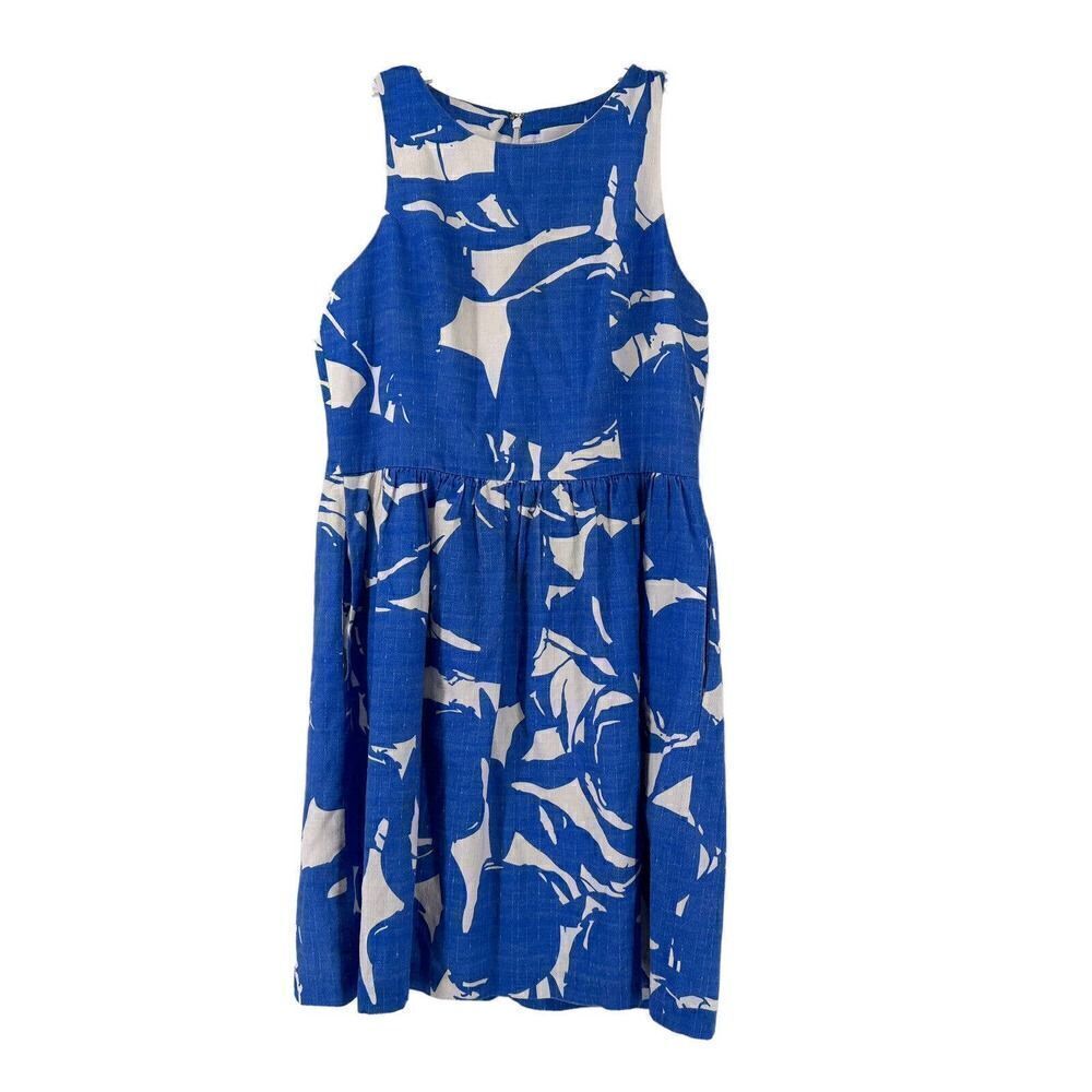 Blithe New York Dress Blue Floral Sleeveless Fit & Flare Size 8 Preppy Pockets
